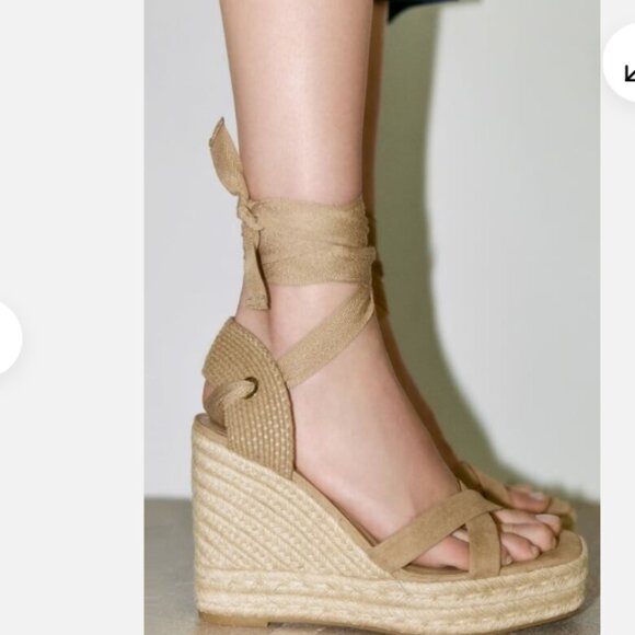 Zara Shoes - ZARA Lace Up Wedge Sandals Sandy Brown Size 38 NWOT